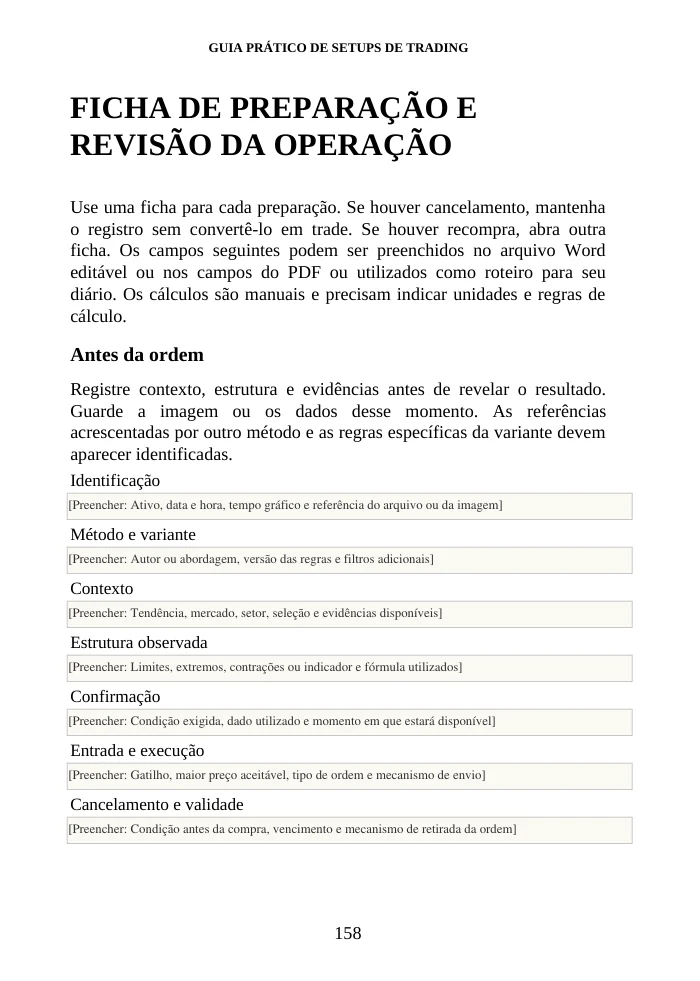 Ficha real de preparação e revisão da operação disponível no guia